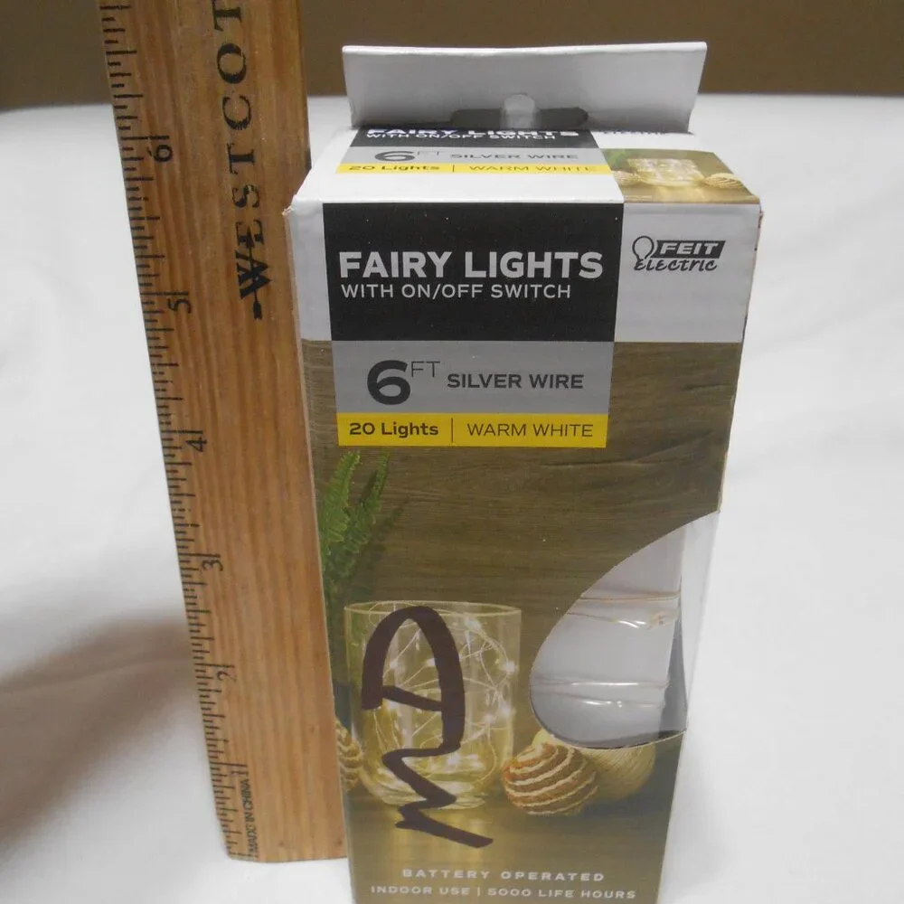 NEW BOX FAIRY LIGHTS 6FT WARM WHITE w/ BATTERY & ON/OFF SWITCH 20 LIGHTS 🔥